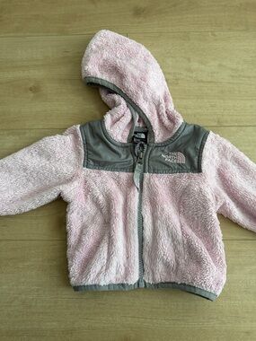 The North Face Pink Sherpa Hoodie with Gray Panels infant 3-6 month